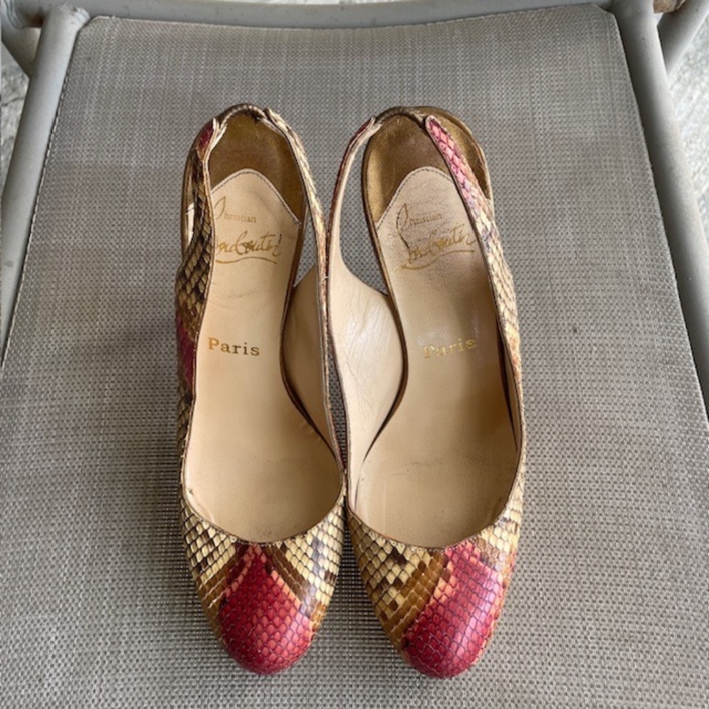 Christian Louboutin Snakeskin Snake Heels Slingback Pumps - Picture 3 of 9